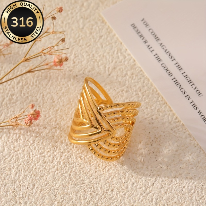 Women's Adjustable Golden Plated Stainless Steel Chunky Boho Ring